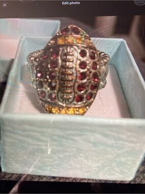 Statement Crystal Cluster Football Ring in Garnet and Topaz Tones OS Stretch